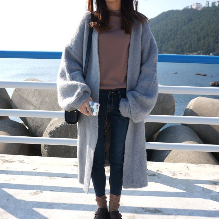 韓國代購時尚休閒百搭女裝復古中長款毛絨絨開衫韓范厚實毛衣外套批發・進口・工廠・代買・代購