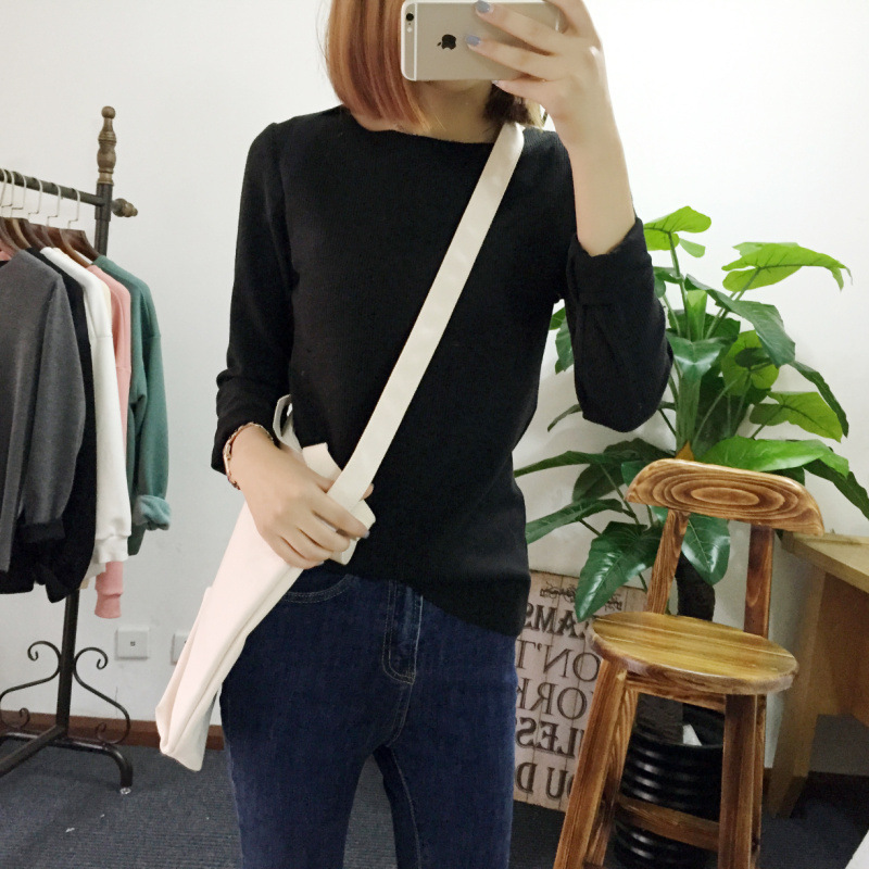 2016秋裝新品套頭女 韓版長袖一字領顯瘦純色t恤上衣批發・進口・工廠・代買・代購