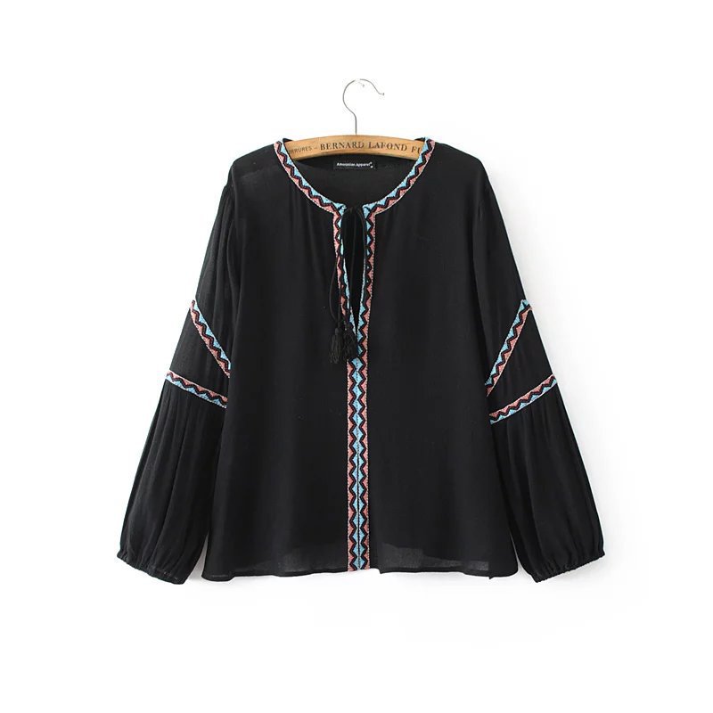 B29-54716【580】FMP 歐美新款V領彩色三角刺繡門襟系帶簡約T恤女批發・進口・工廠・代買・代購