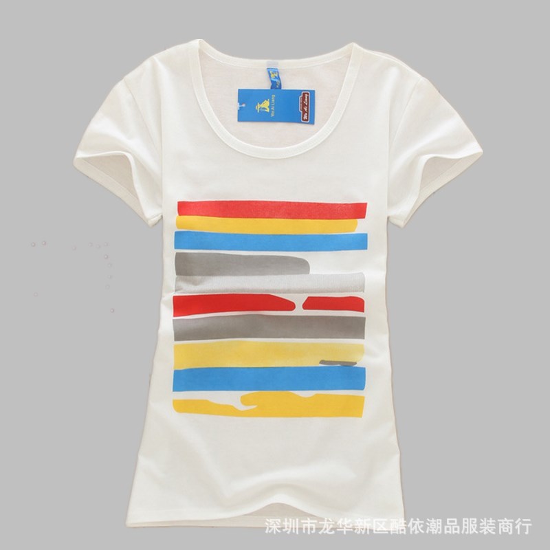 純白色多圖案女裝圓領短袖 庫存女士白色韓版短袖t恤批發服裝衣服批發・進口・工廠・代買・代購