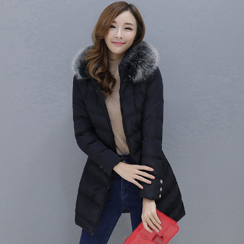 冬裝款棉衣女中長款韓版修身大毛領連帽棉襖外套大碼收腰保暖棉服工廠,批發,進口,代購