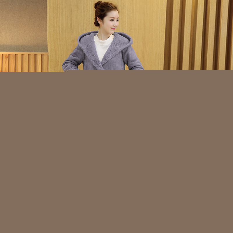 秋冬女裝加絨加厚鹿皮絨羊羔絨連帽中長款外套修身保暖棉衣批發・進口・工廠・代買・代購