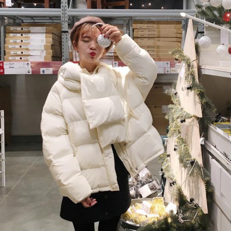 韓國學院風新品加厚保暖連帽麵包棉服休閒棉衣 （配圍巾）批發・進口・工廠・代買・代購