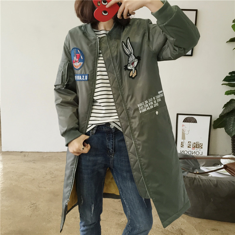一件代發2016冬季新款韓版卡通飛機兔子刺繡中長款棒球棉服女潮批發・進口・工廠・代買・代購