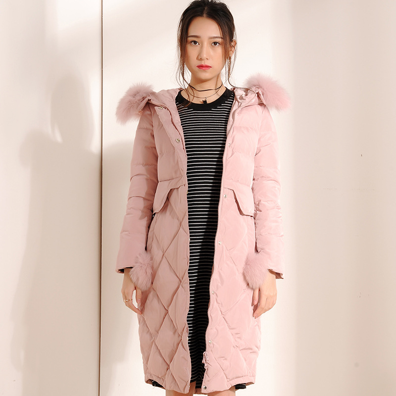 2016秋冬女裝新款韓版長款狐貍毛領口袋毛球款羽絨衣保暖外套批發工廠,批發,進口,代購