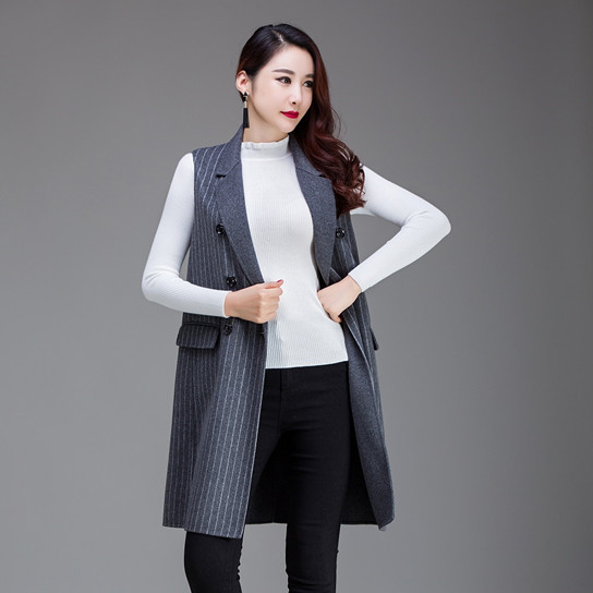 秋季新品女裝韓版長款毛呢馬甲女西裝外套大碼顯瘦羊絨呢馬夾西服批發・進口・工廠・代買・代購