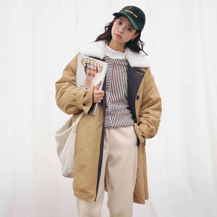 羊羔毛外套女棉衣中長款大衣2016冬裝新款加厚卡其色棉服女式外套批發・進口・工廠・代買・代購