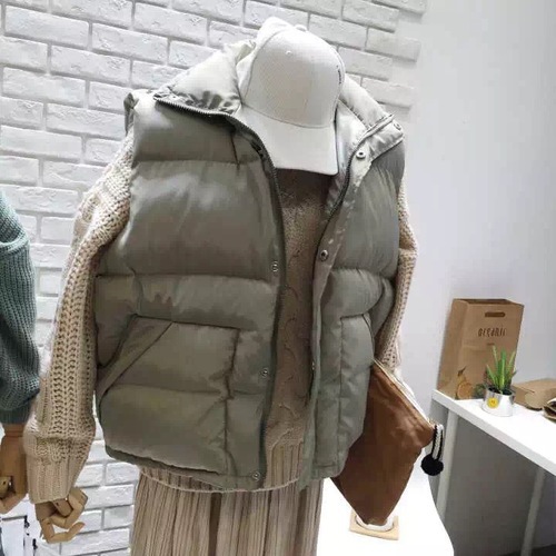 韓國東大門新款 百搭寬松無袖手塞羽絨棉立領馬甲外套女實拍4色工廠,批發,進口,代購