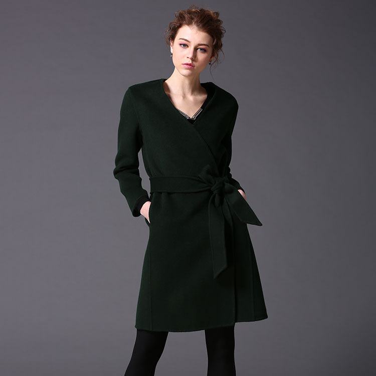 歐洲站2016高檔女裝 氣質修身腰帶羊絨大衣 時尚純色女士大衣工廠,批發,進口,代購