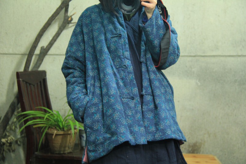 原創  左岸風格 磨毛印花立領復古改良純手工盤扣夾棉棉衣工廠,批發,進口,代購
