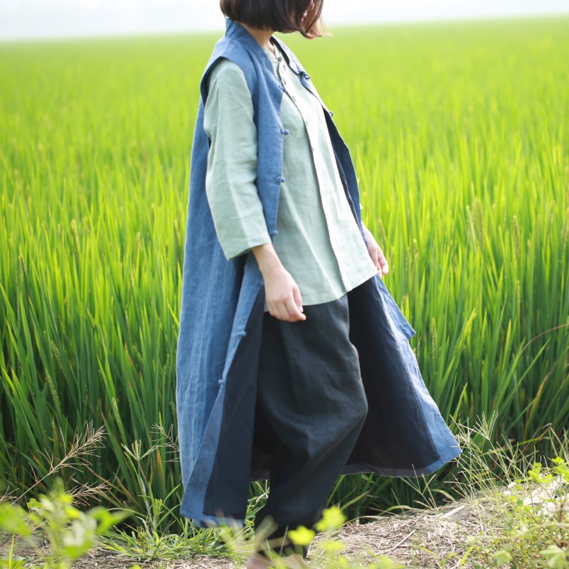 大拙2016秋 天然環保酵素植物染純亞麻長款厚款馬甲60928一件代發批發・進口・工廠・代買・代購