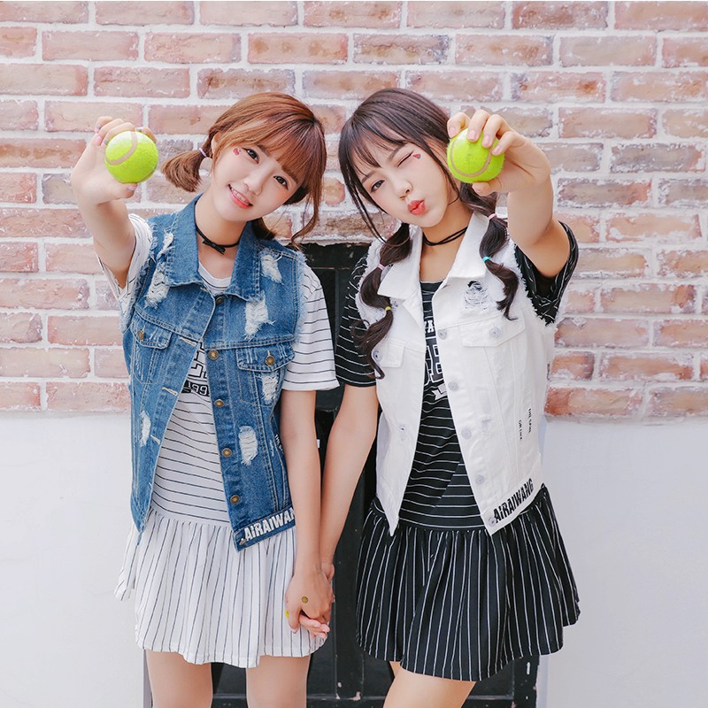 2016夏季新款女裝韓版字母破洞牛仔馬甲休閒百搭背心 閨蜜裝工廠,批發,進口,代購