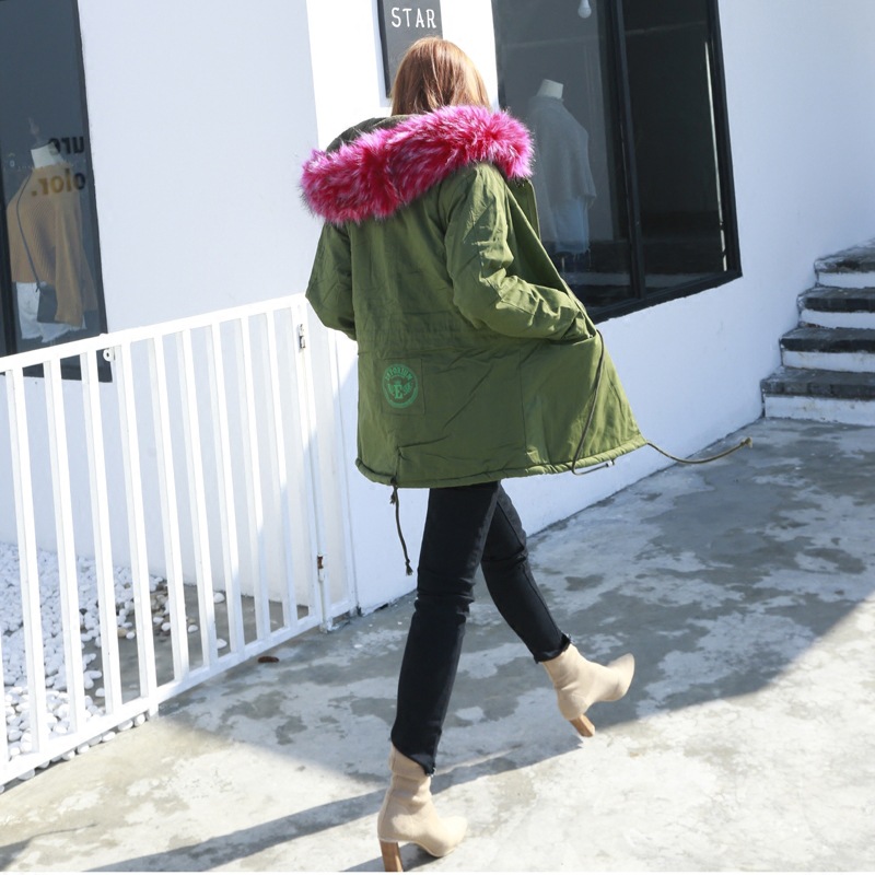 秋冬新品軍綠色棉服 粉色大毛領加厚絨裡棉衣外套大衣批發・進口・工廠・代買・代購