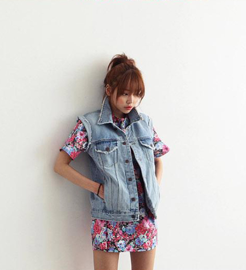 韓國stylenanda新款無袖牛仔馬甲女坎肩寬松馬夾牛仔背心小外套潮批發・進口・工廠・代買・代購
