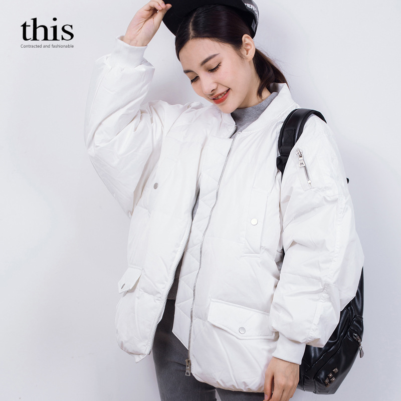 新款加厚寬松立領100%白鴨絨羽絨衣女充絨加厚保暖棉服JK32工廠,批發,進口,代購
