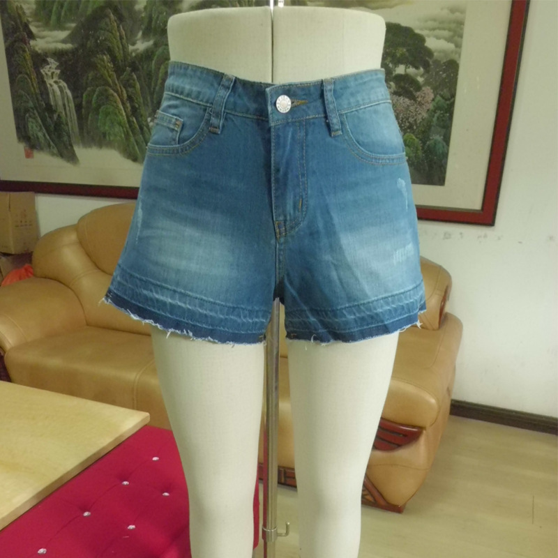 廠傢批發零售女式新潮韓版假翻邊折痕修身顯瘦破洞A型牛仔短褲女批發・進口・工廠・代買・代購