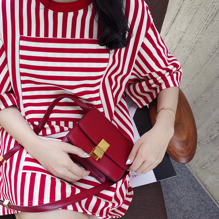 2016韓國訂單拼色紅白撞色不規則條紋寬松百搭連衣裙9917工廠,批發,進口,代購