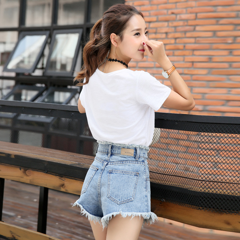 韓版2016女裝夏裝新款顯瘦毛邊高腰牛仔短褲 超短褲工廠,批發,進口,代購