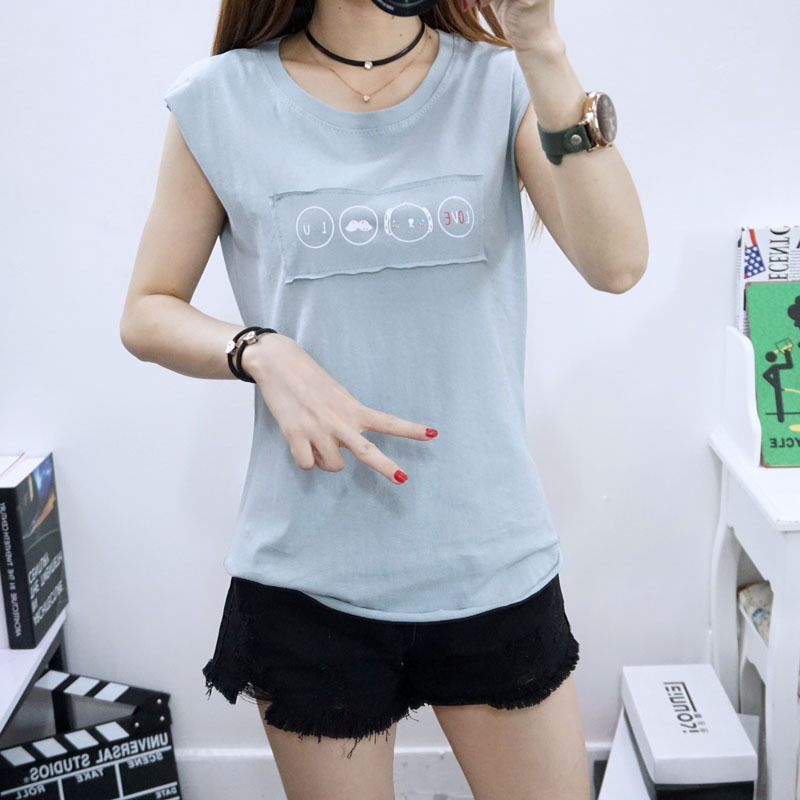 6181#夏裝新款韓版卡通可愛 無袖T恤女圓領簡約寬松百搭上衣潮工廠,批發,進口,代購