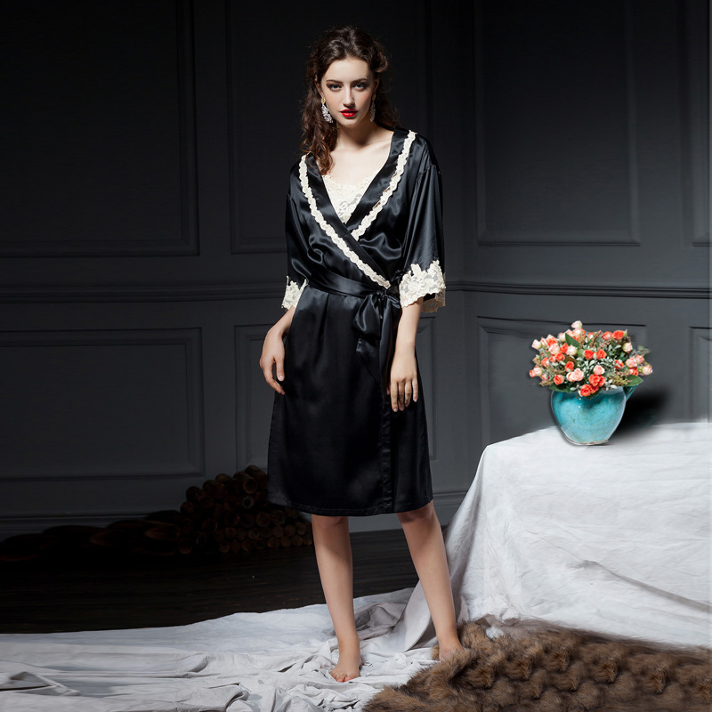 YIGELILA 2016歐洲站新款女裝 歐美刺繡蕾絲花邊真絲睡衣睡袍881工廠,批發,進口,代購