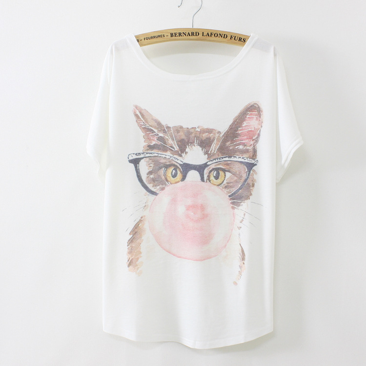 2016年夏季新款韓版眼鏡泡泡貓大碼蝙蝠袖T恤女批發53650批發・進口・工廠・代買・代購
