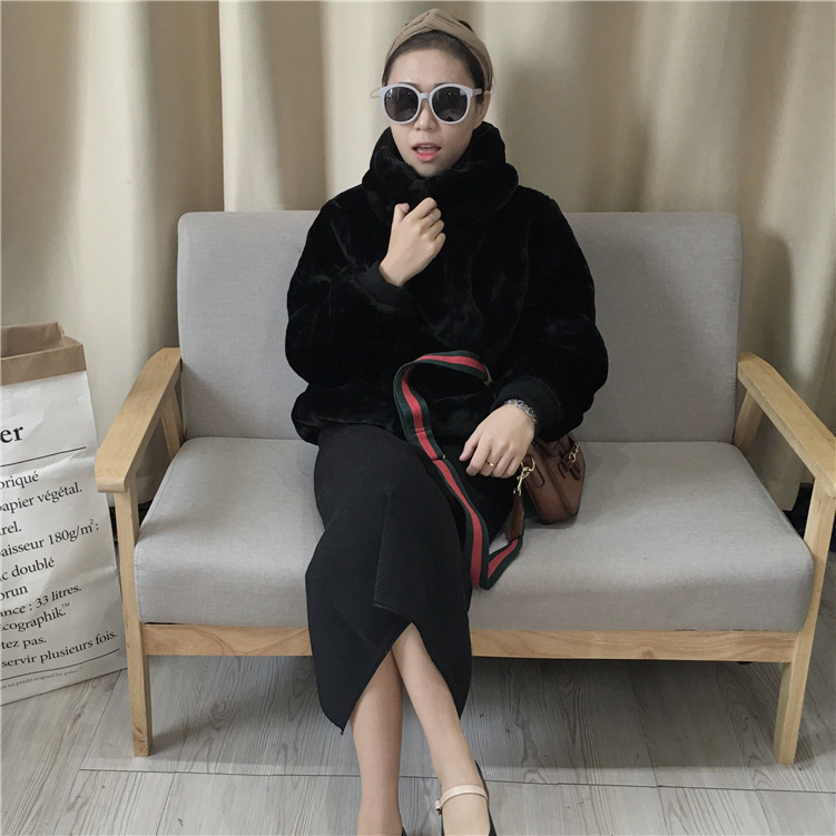 實拍 韓版仿皮草大翻領毛毛棉服女短款外套批發・進口・工廠・代買・代購