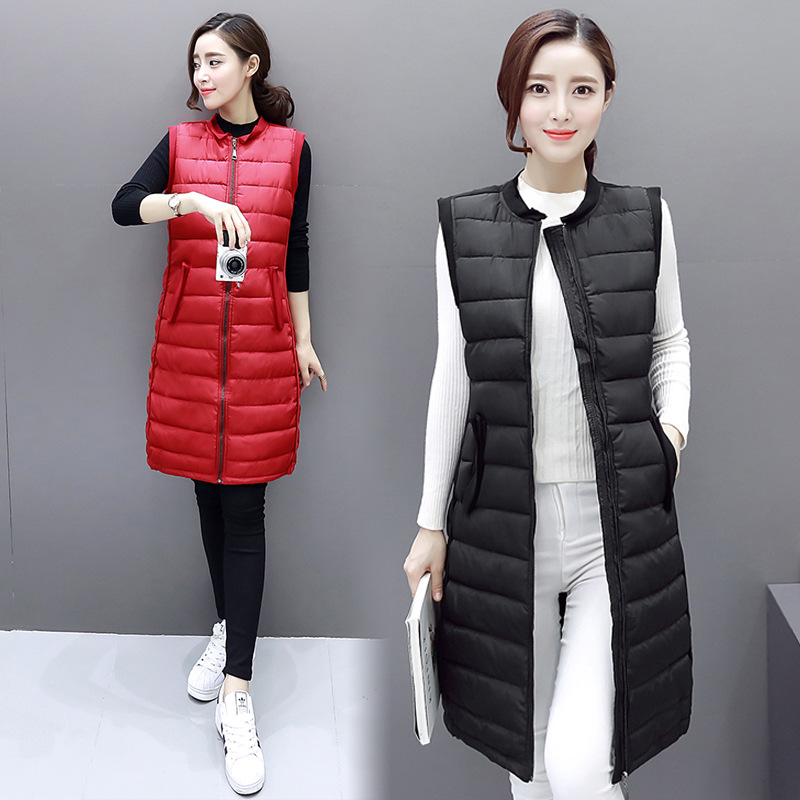 2016新款圓領雪紡修身韓版羽絨棉服女中長款馬甲批發・進口・工廠・代買・代購