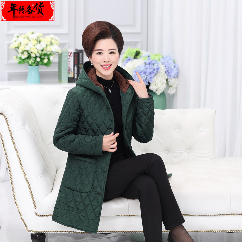 2016冬季新款中老年棉衣女中長款加絨加厚棉服媽媽裝連帽中年棉襖批發・進口・工廠・代買・代購