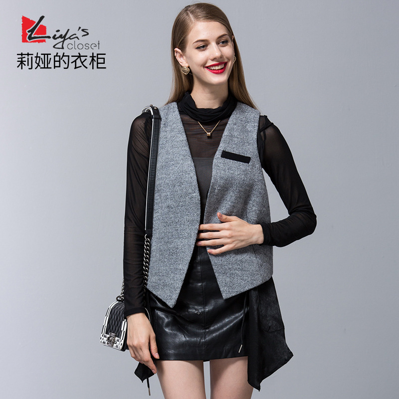 歐洲站品牌女裝2016秋季毛呢外套無袖馬甲背心開衫女式厚馬夾批發・進口・工廠・代買・代購