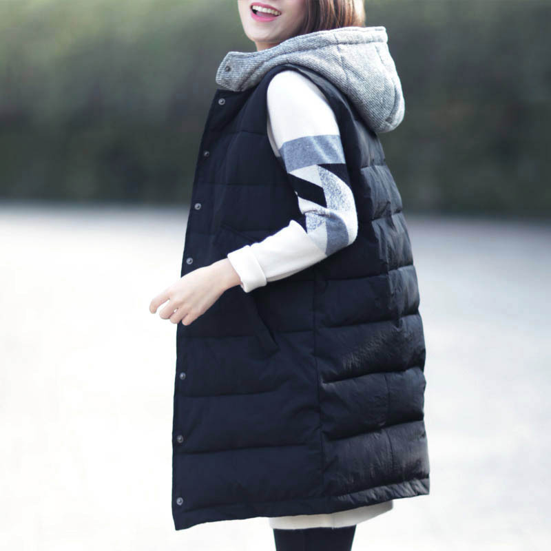 中長款拼色連帽休閒馬夾背心棉衣外套女冬裝新款寬松大碼女裝顯瘦批發・進口・工廠・代買・代購