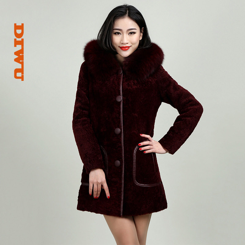 帝舞真皮皮衣女皮毛一體女 皮草外套新款女士中長款大衣連帽狐貍批發・進口・工廠・代買・代購