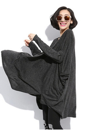2016春季純色韓版個性蝙蝠衫t恤寬松大碼女裝長袖不對稱下擺批發・進口・工廠・代買・代購
