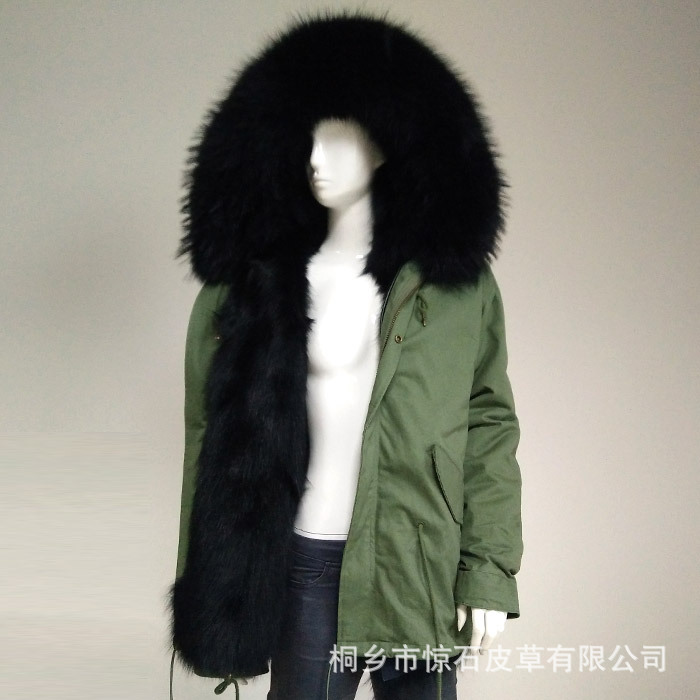 驚石定製 韓版派克服 黑色真毛領狐貍腹毛內膽皮草外套一件代發批發・進口・工廠・代買・代購