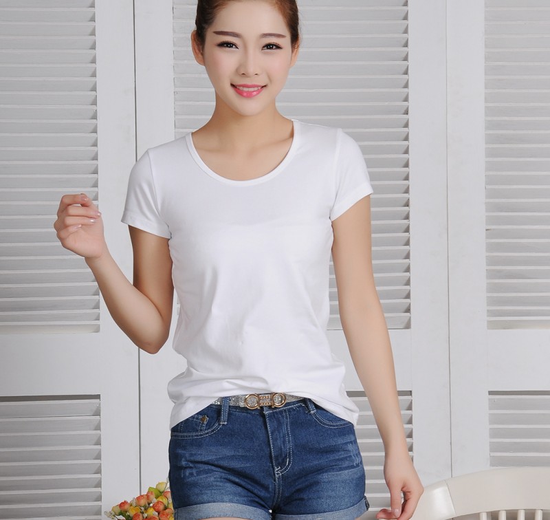 2016女士純色t恤純棉修身圓領上衣白色黑色大量供應潮款韓版瘦身工廠,批發,進口,代購
