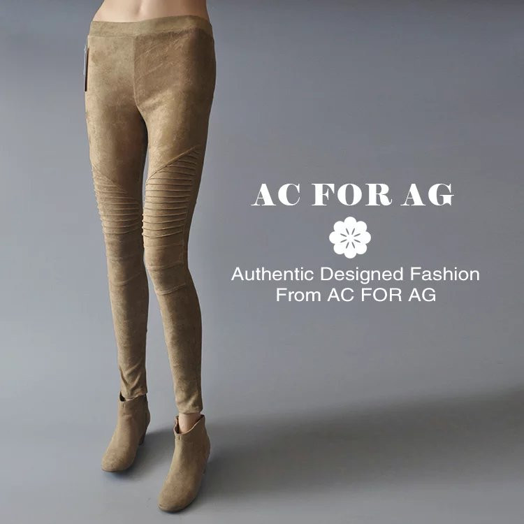 歐美風 AC for AG性感修身顯瘦膝蓋打褶高腰鹿皮絨內搭褲小腳褲女批發・進口・工廠・代買・代購