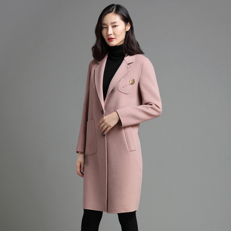 新款韓版修身雙麵呢羊絨外套女中長款高端顯瘦呢子大衣控價1090工廠,批發,進口,代購