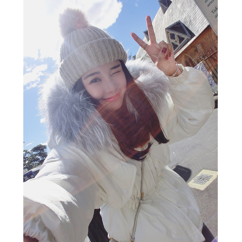 林珊珊 冬季新款韓國大毛領白色羽絨衣女中長款加厚收腰連帽外套H工廠,批發,進口,代購