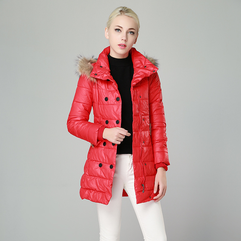 2016冬季新品雙排扣淑女中長款棉服 女立領新款棉衣外套一件代發工廠,批發,進口,代購