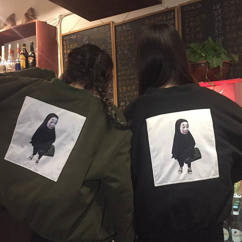 韓國ulzzang獨傢定製惡搞無臉男貼佈加厚呢料情侶棉衣棉服潮批發・進口・工廠・代買・代購