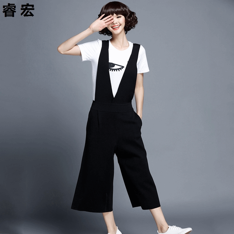 小香風時尚女士闊腿連身褲大碼秋裝女裝新款純色寬松休閒背帶褲批發・進口・工廠・代買・代購
