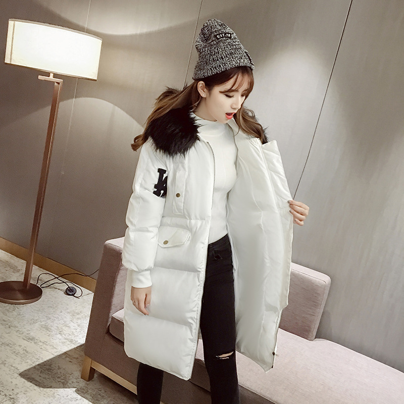 韓國2016冬季新款大毛領喇叭袖過膝中長款棉衣女加厚羽絨棉工廠,批發,進口,代購