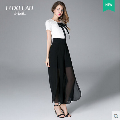 LUXLEAD洛詩琳2016夏裝新品優雅時尚簡約黑白撞色連身褲批發・進口・工廠・代買・代購