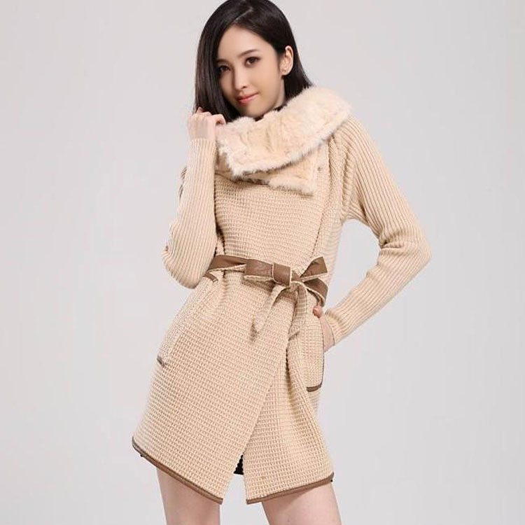 秋冬裝新款 歐美大牌時尚大兔毛領加厚毛衣外套女式長款大衣批發批發・進口・工廠・代買・代購
