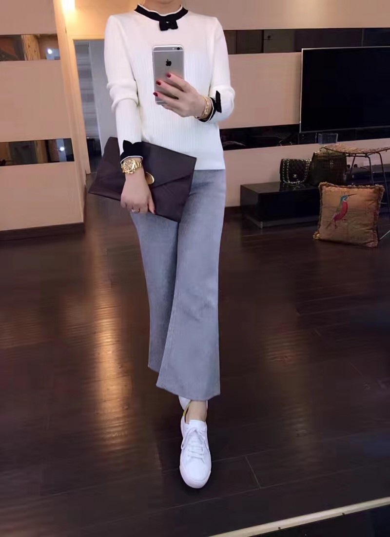 2017早春新款歐洲站高端定製羊絨微喇叭褲休閒西裝褲長褲女裝批發・進口・工廠・代買・代購