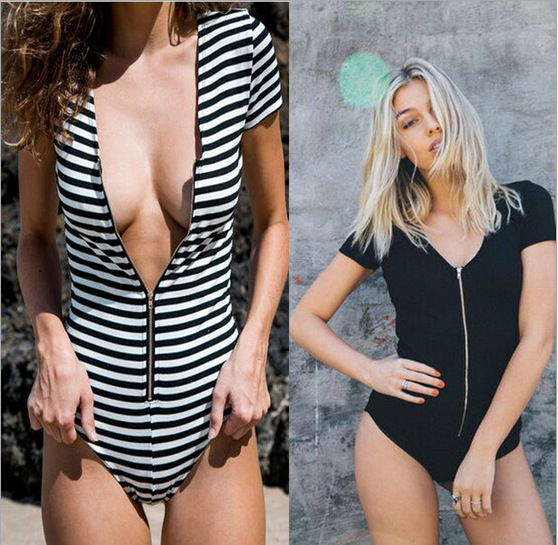 Ebay速賣通新款歐美夏季爆款性感v領拉鏈開胸連身泳衣女 連身褲工廠,批發,進口,代購