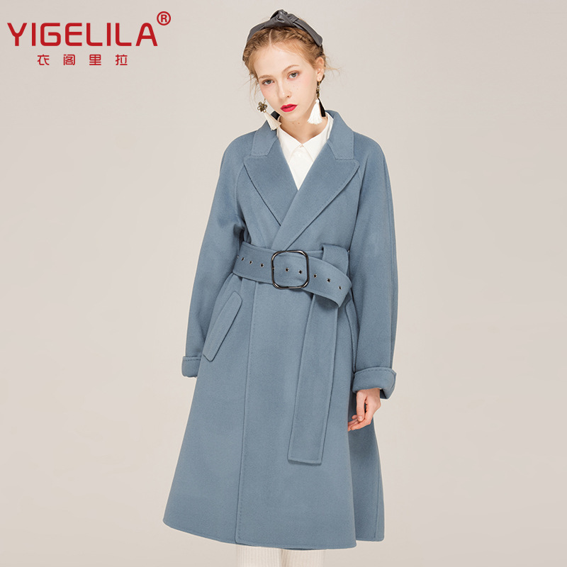 YIGELILA2016秋冬新款 雙麵呢系帶修身中長款純羊毛大衣外套9542工廠,批發,進口,代購