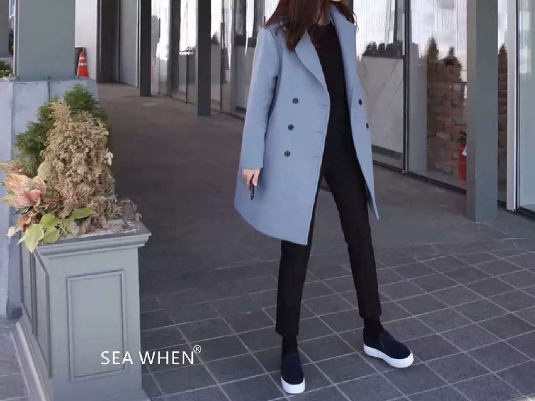 seawhen冬季女裝韓國高腰大彈力修身加絨加厚質感九分小腳西裝褲黑批發・進口・工廠・代買・代購