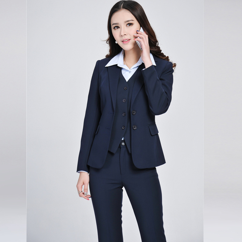 女裝工衣三件套 藏藍色OL女式辦公司工作服批發・進口・工廠・代買・代購