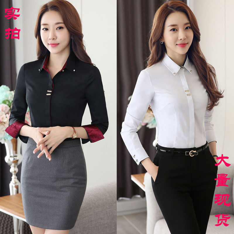 666實拍商務休閒長袖衫女珠寶店手機店工作服韓范影樓職業棉襯衫工廠,批發,進口,代購