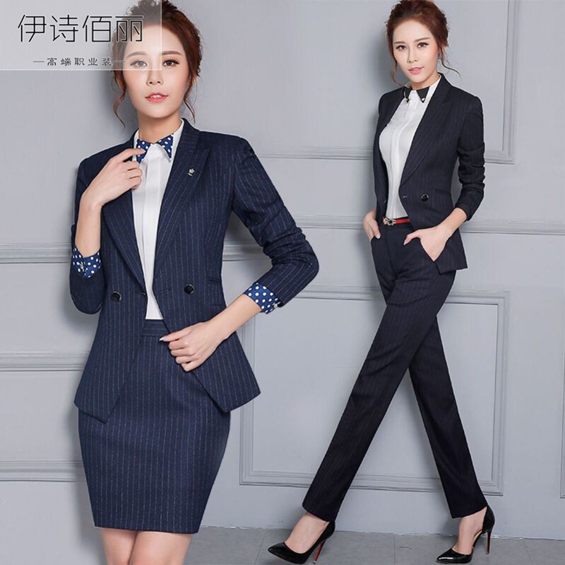 新款職業女裝套裝韓版氣質修身長袖條紋女士套褲商務通勤套裙工裝工廠,批發,進口,代購